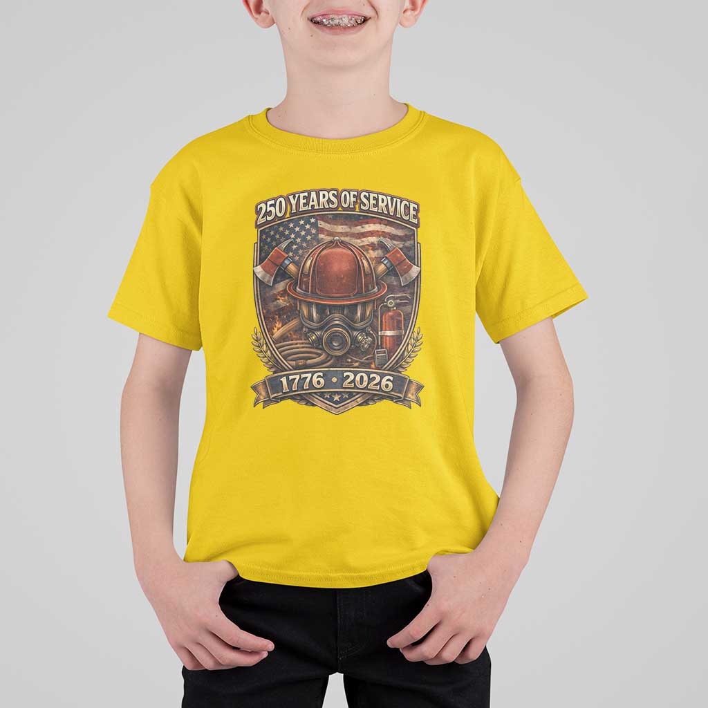 Patriotic Firefighter 250 Years Of Service USA Anniversary Gift T Shirt For Kid