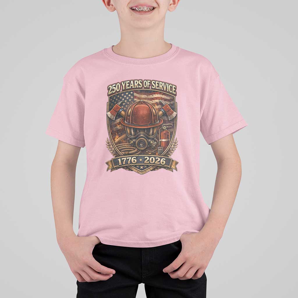 Patriotic Firefighter 250 Years Of Service USA Anniversary Gift T Shirt For Kid