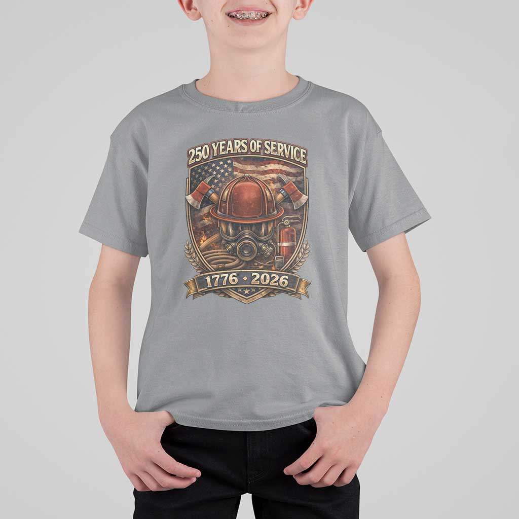 Patriotic Firefighter 250 Years Of Service USA Anniversary Gift T Shirt For Kid