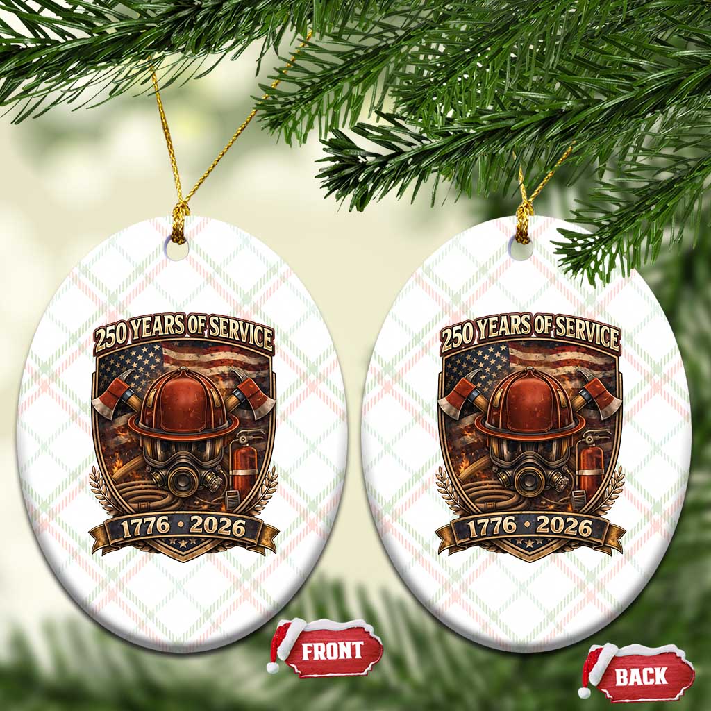 Patriotic Firefighter 250 Years Of Service USA Anniversary Gift Ceramic Ornament