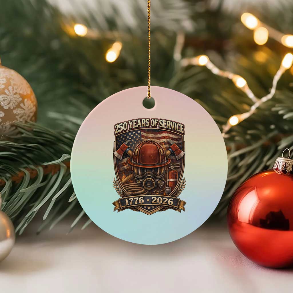 Patriotic Firefighter 250 Years Of Service USA Anniversary Gift Ceramic Ornament