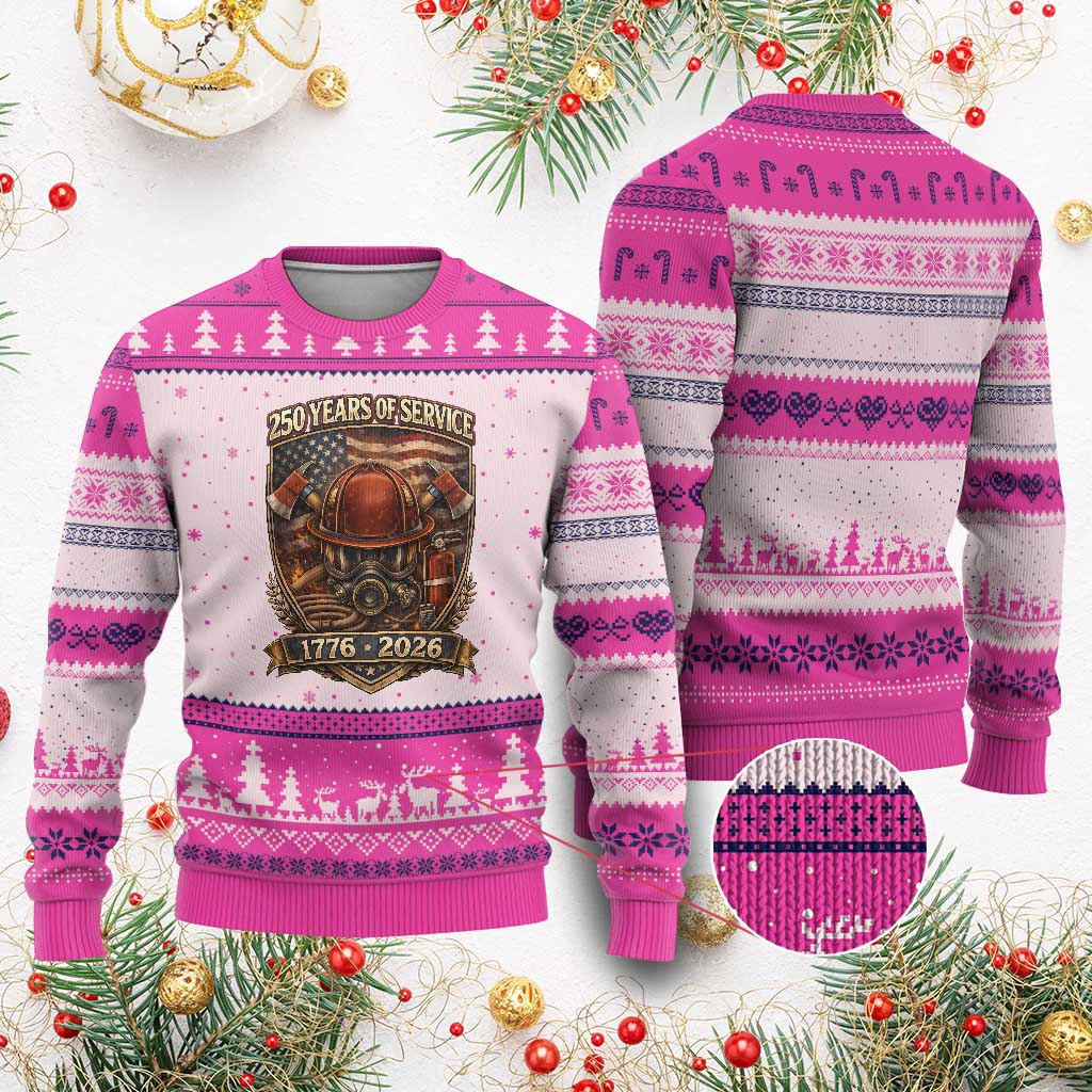 Patriotic Firefighter 250 Years Of Service USA Anniversary Gift Ugly Christmas Sweater