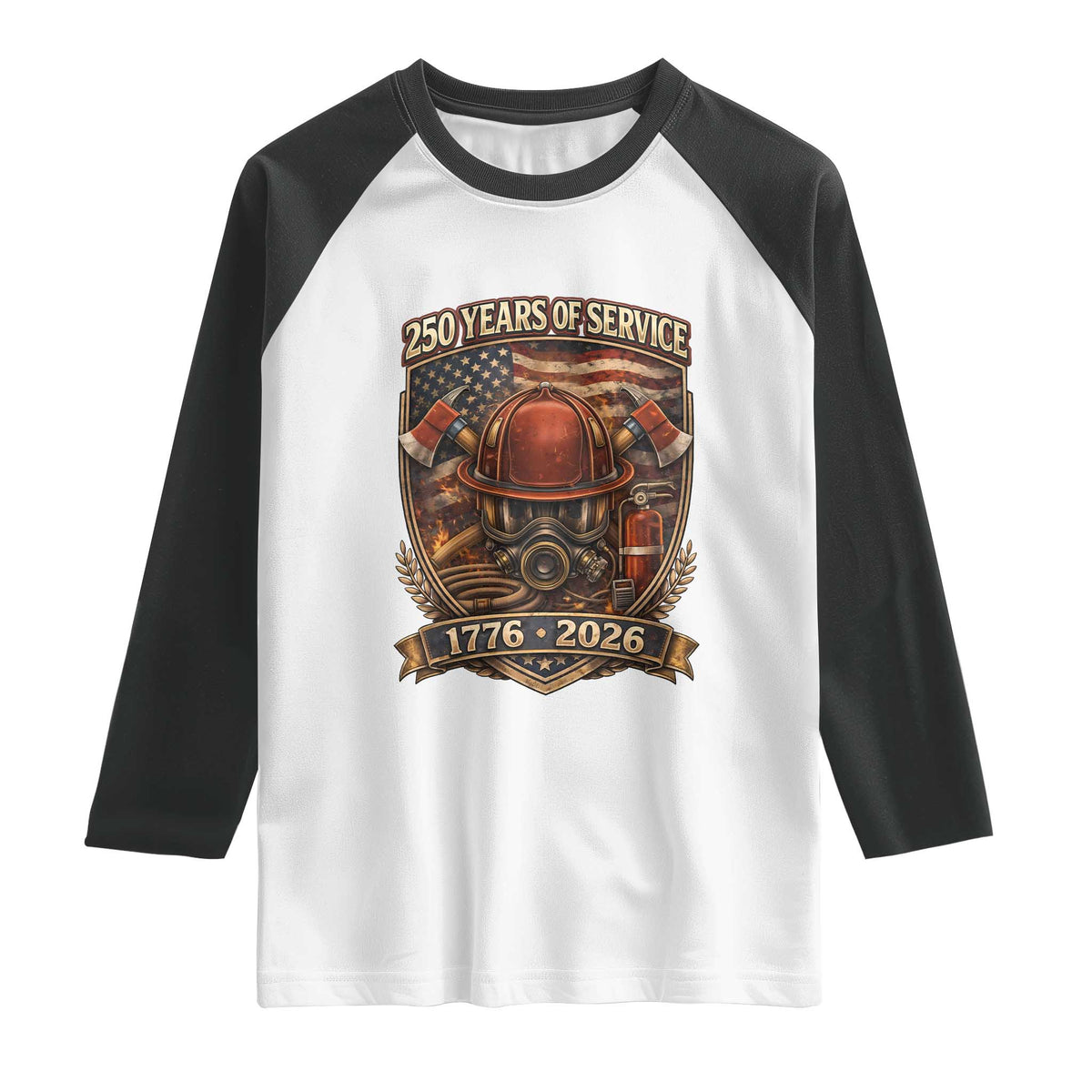 Patriotic Firefighter 250 Years Of Service USA Anniversary Gift Raglan Shirt