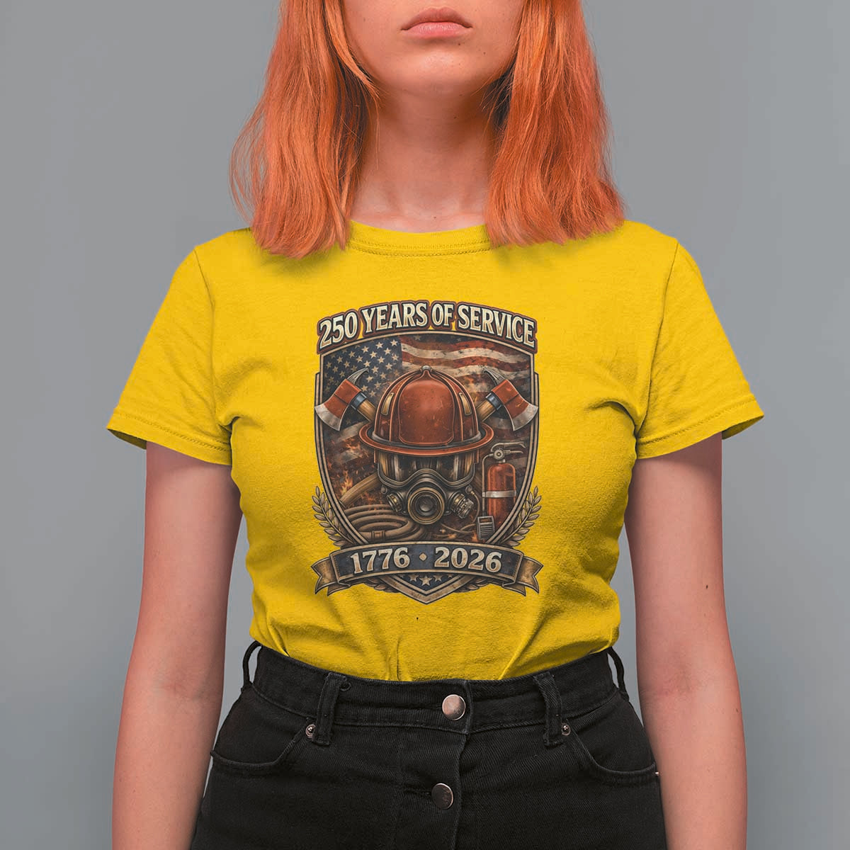 Patriotic Firefighter 250 Years Of Service USA Anniversary Gift T Shirt For Women