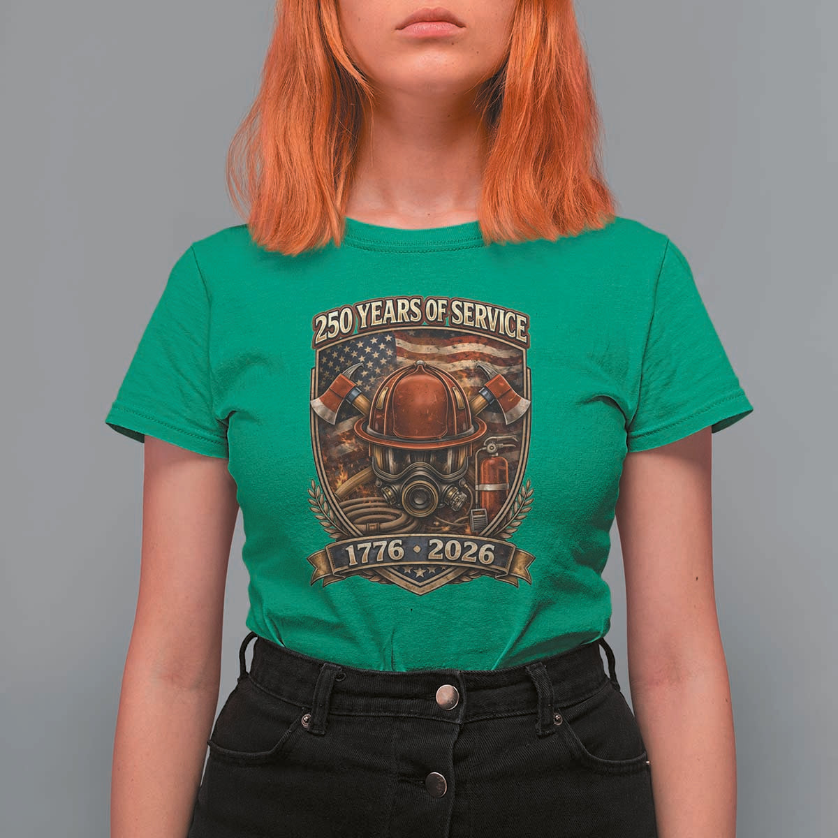 Patriotic Firefighter 250 Years Of Service USA Anniversary Gift T Shirt For Women