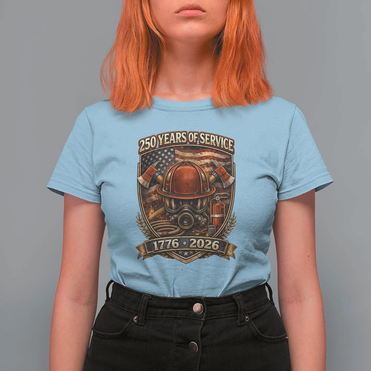 Patriotic Firefighter 250 Years Of Service USA Anniversary Gift T Shirt For Women