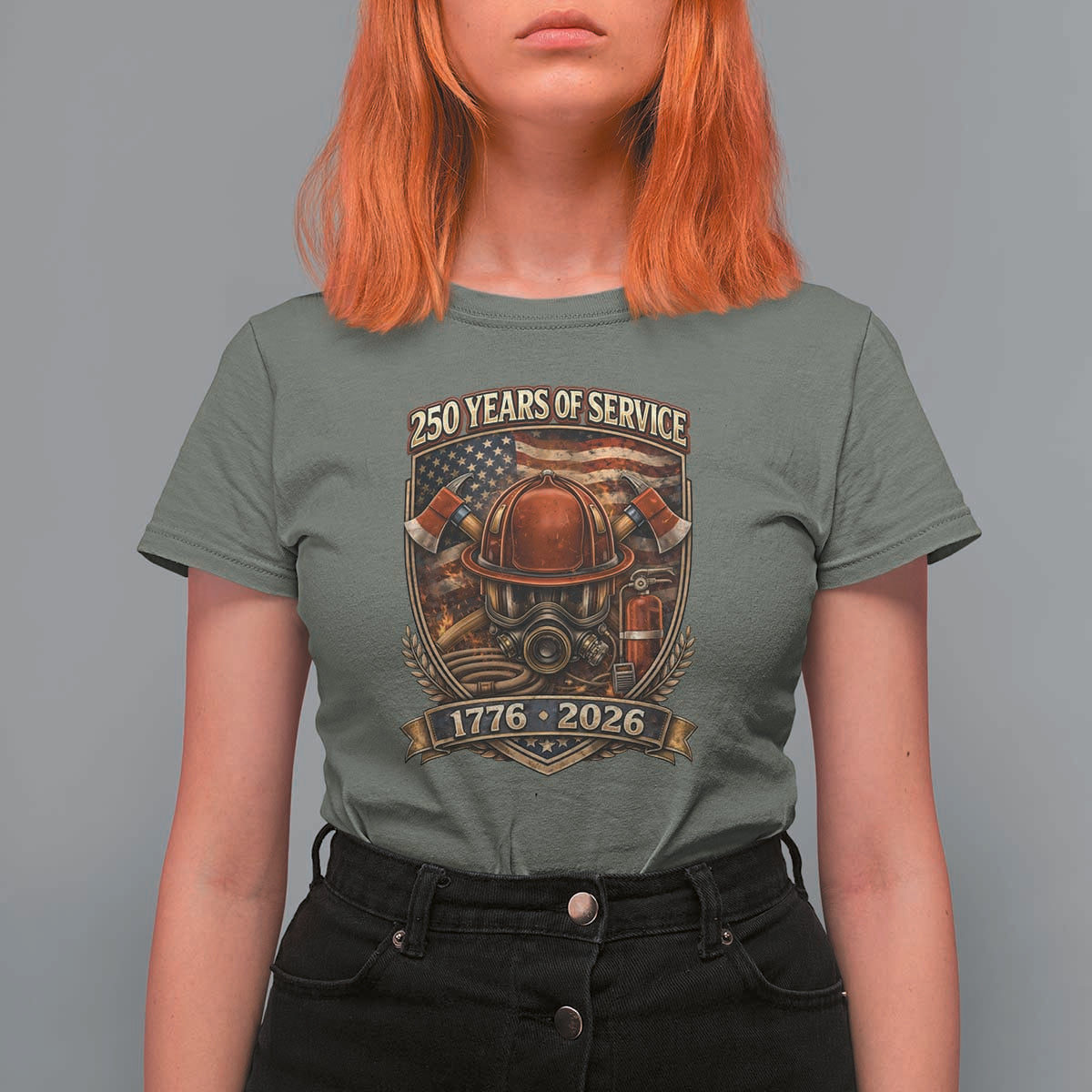 Patriotic Firefighter 250 Years Of Service USA Anniversary Gift T Shirt For Women
