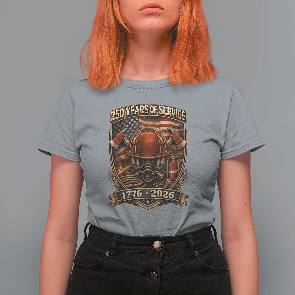 Patriotic Firefighter 250 Years Of Service USA Anniversary Gift T Shirt For Women