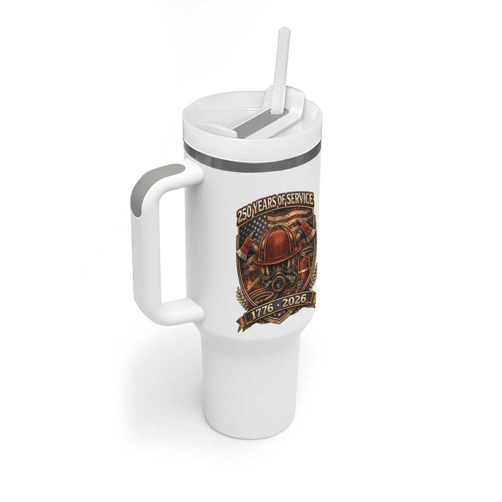 Patriotic Firefighter 250 Years Of Service USA Anniversary Gift Tumbler With Handle