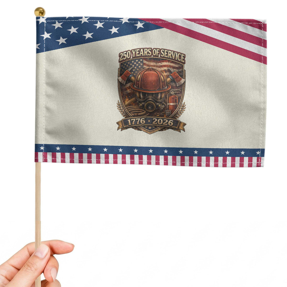Firefighter 250 Years Of Service USA Anniversary Gift Patriotic Handheld Flag