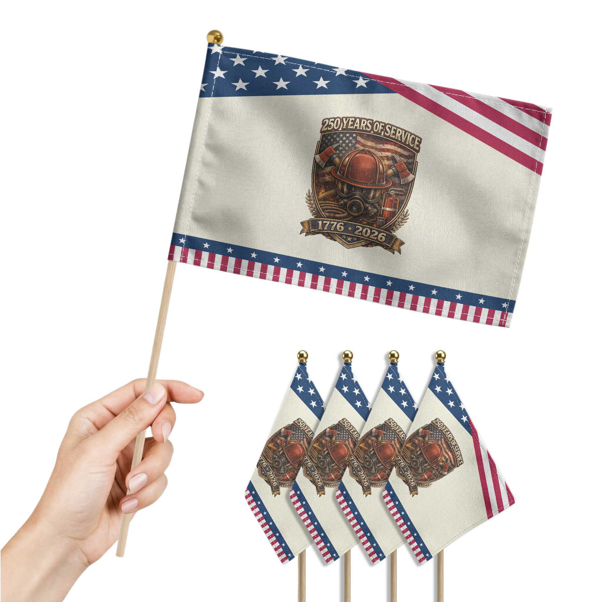 Firefighter 250 Years Of Service USA Anniversary Gift Patriotic Handheld Flag