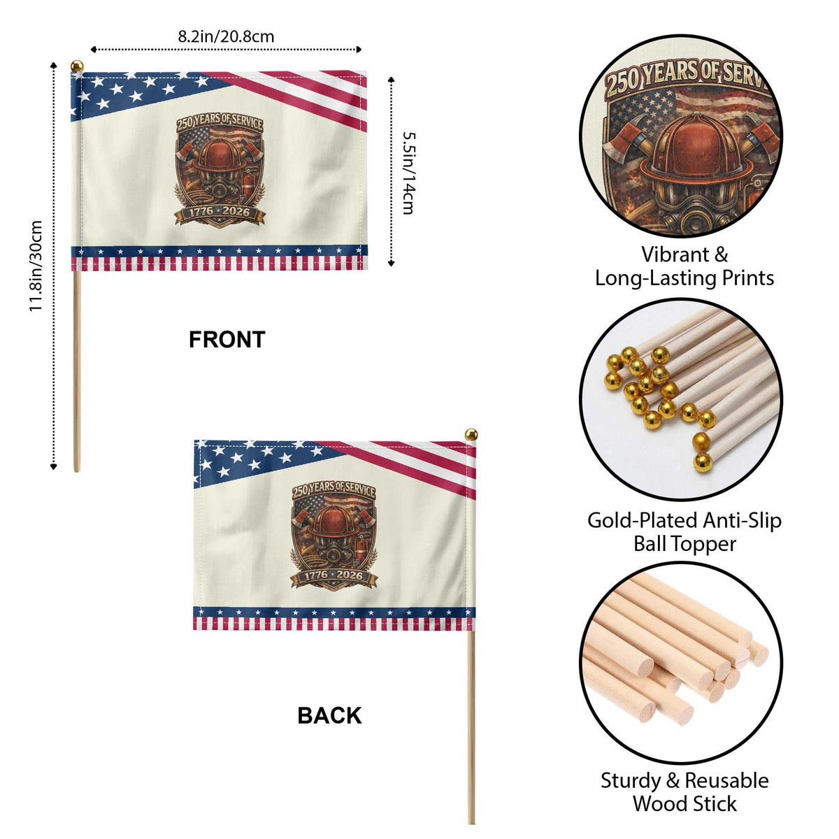 Firefighter 250 Years Of Service USA Anniversary Gift Patriotic Handheld Flag TS12