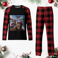 Patriotic Bigfoot Squad Chill Summer Vacation Graphic Plaid Pajama Set