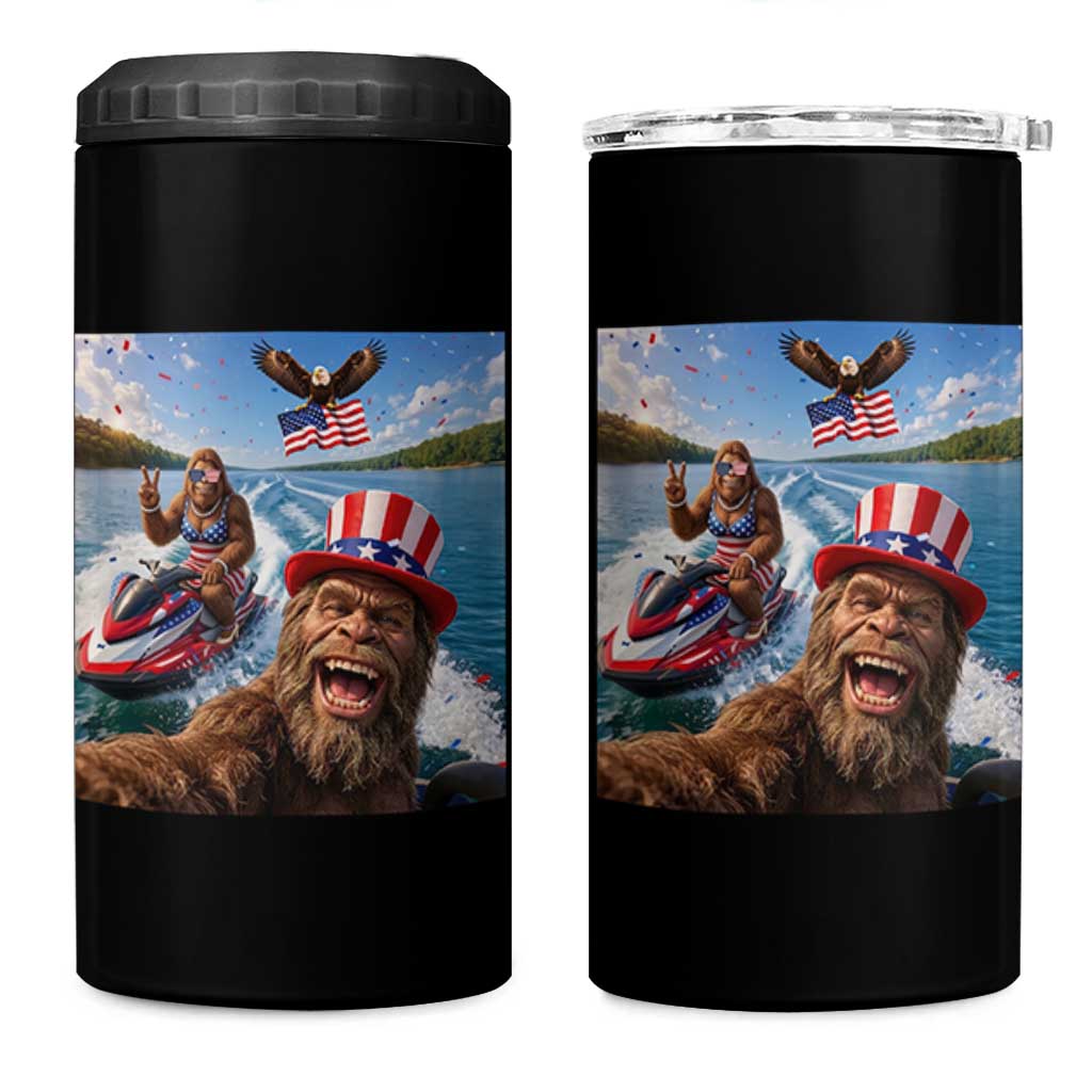 Patriotic Bigfoot Squad Chill Summer Vacation Graphic 4 in 1 Can Cooler Tumbler
