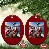 Patriotic Bigfoot Squad Chill Summer Vacation Graphic Ceramic Ornament