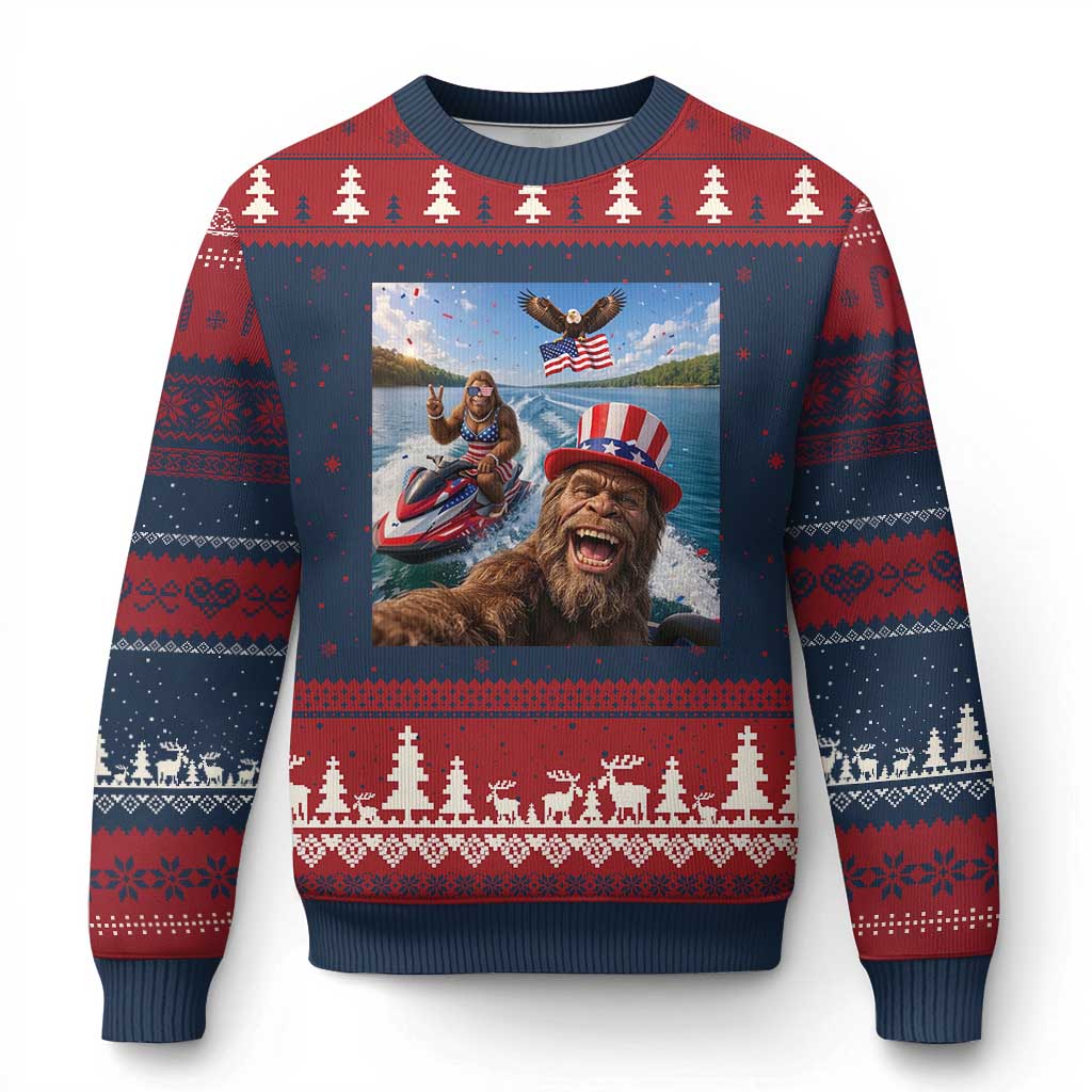 Patriotic Bigfoot Squad Chill Summer Vacation Graphic Ugly Christmas Sweater
