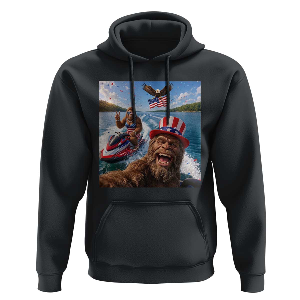 Patriotic Bigfoot Squad Chill Summer Vacation Graphic Hoodie