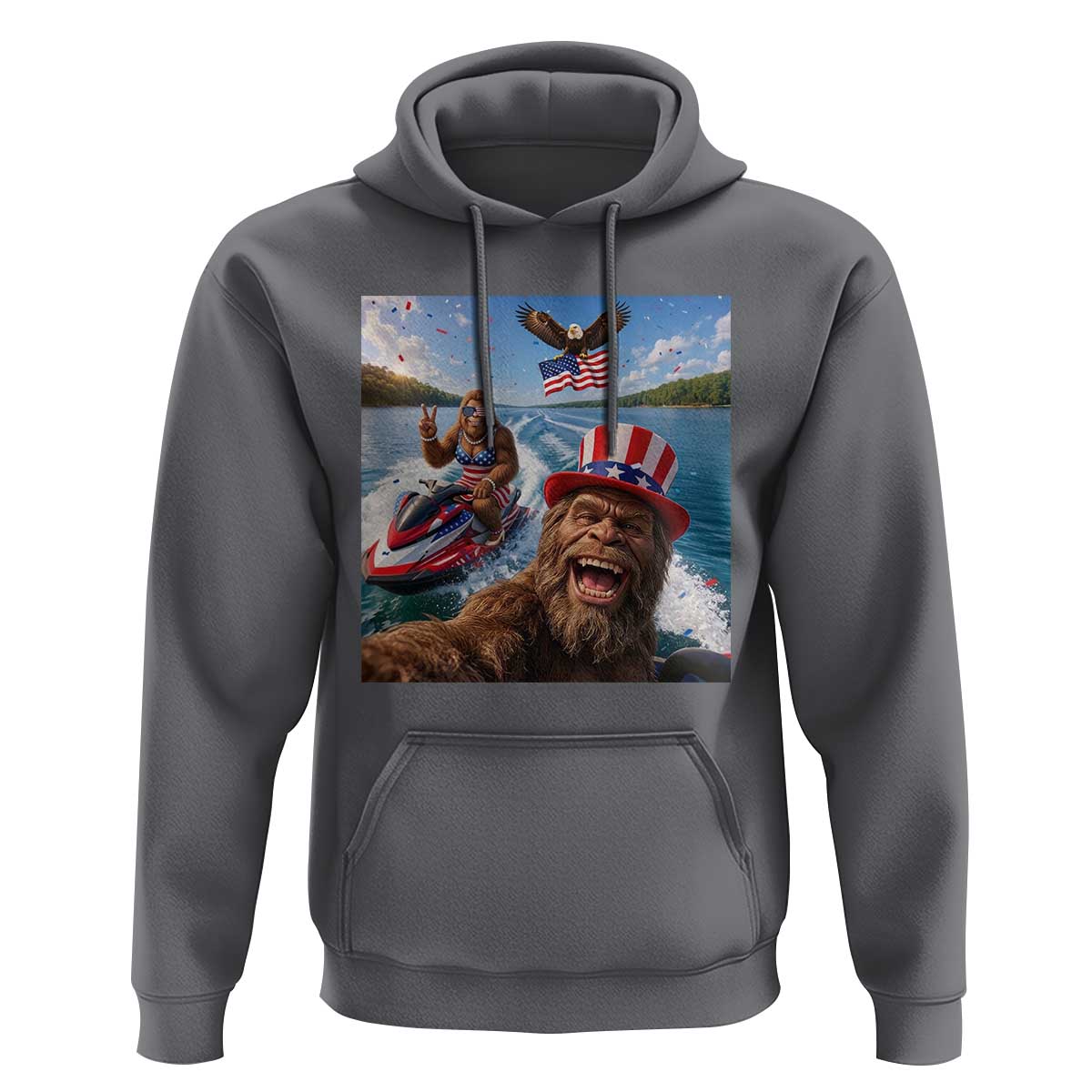 Patriotic Bigfoot Squad Chill Summer Vacation Graphic Hoodie