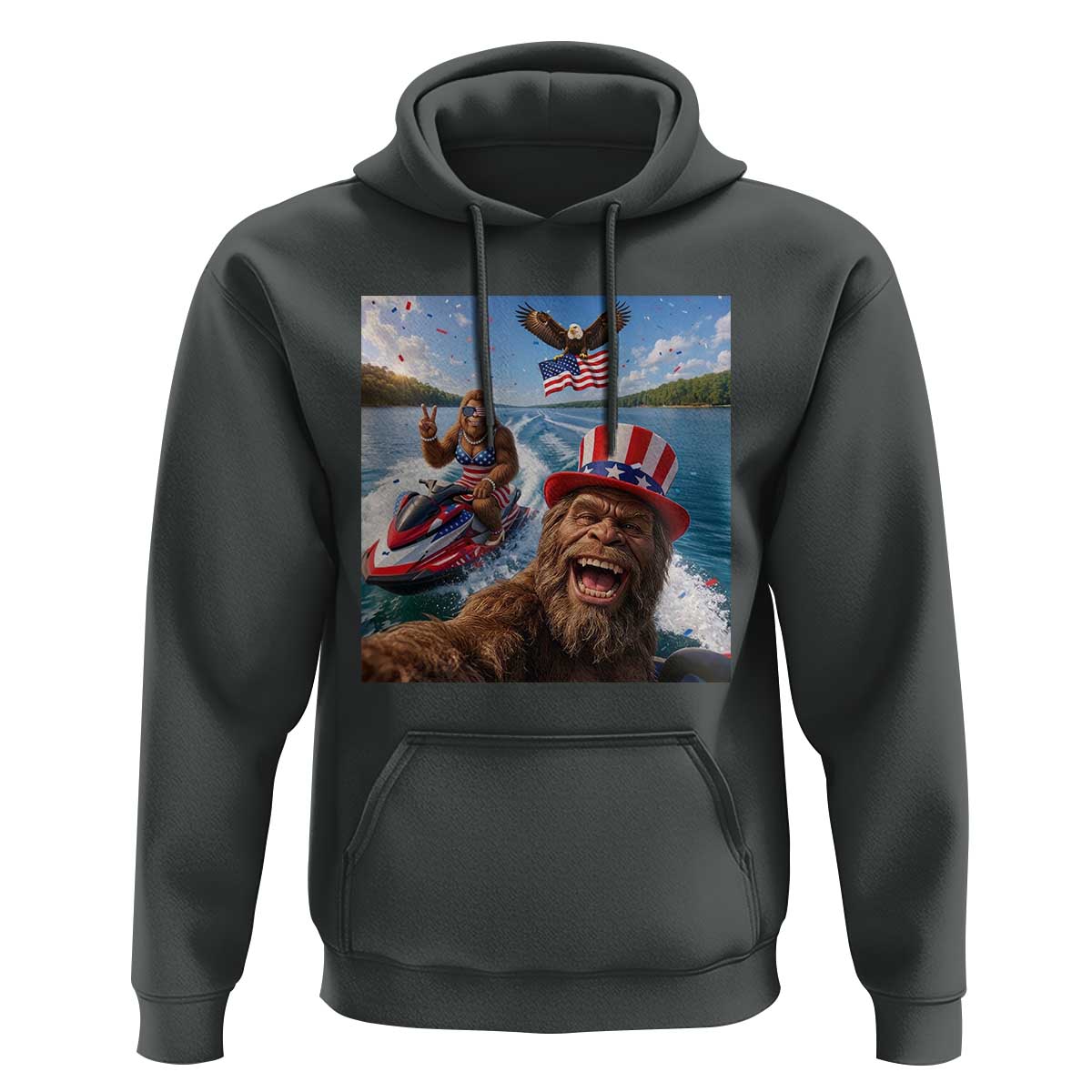 Patriotic Bigfoot Squad Chill Summer Vacation Graphic Hoodie