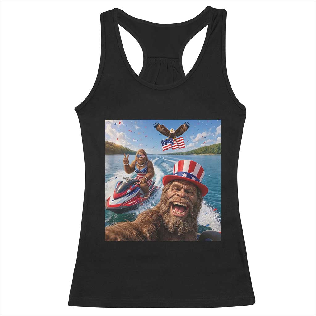 Patriotic Bigfoot Squad Chill Summer Vacation Graphic Racerback Tank Top
