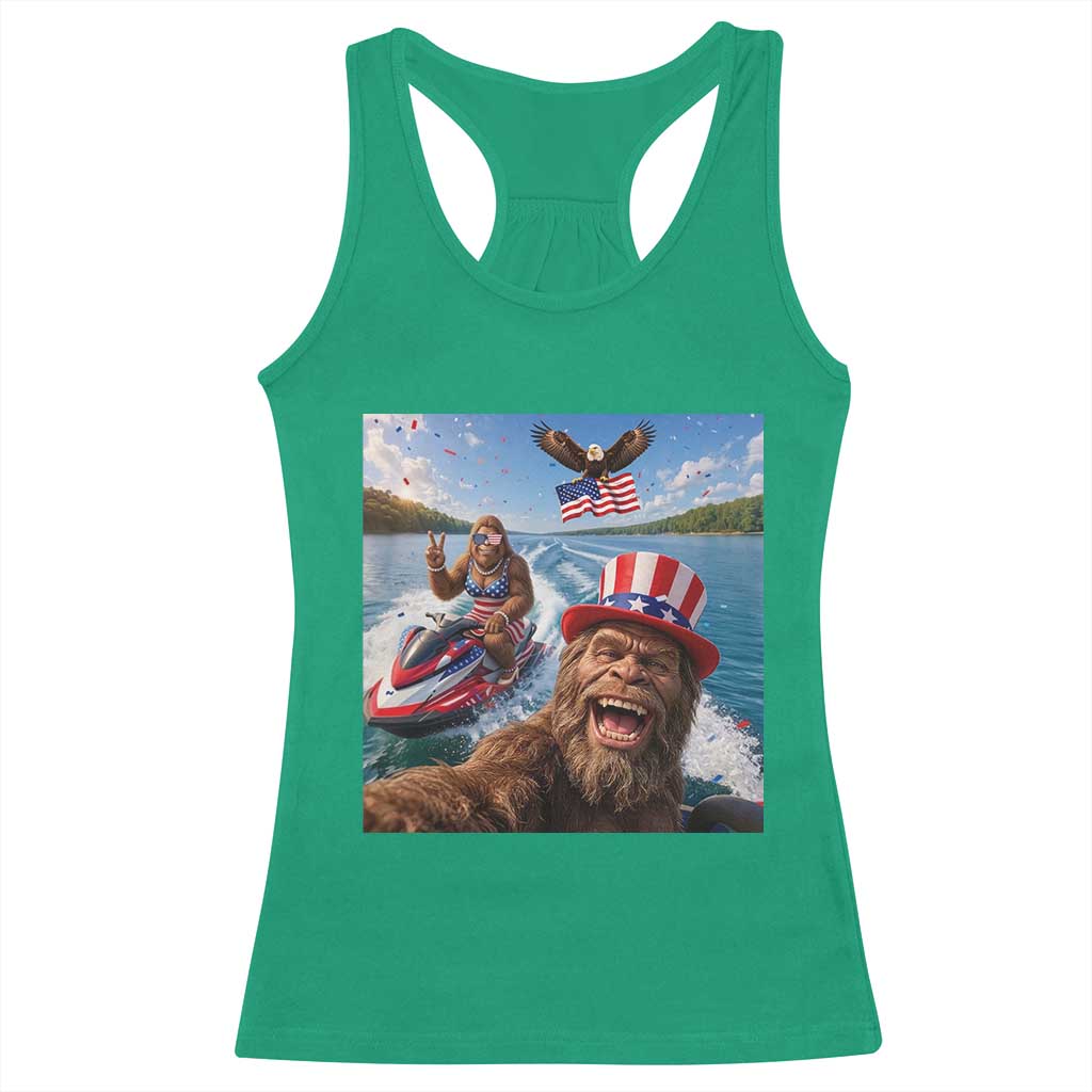 Patriotic Bigfoot Squad Chill Summer Vacation Graphic Racerback Tank Top