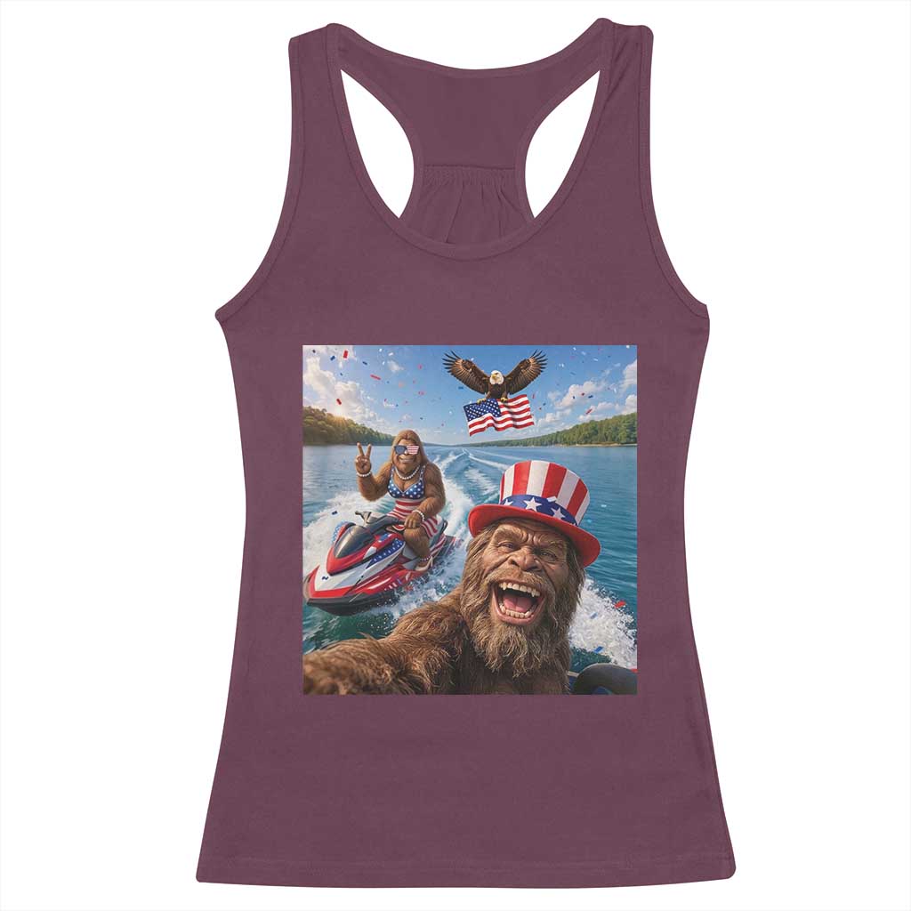 Patriotic Bigfoot Squad Chill Summer Vacation Graphic Racerback Tank Top