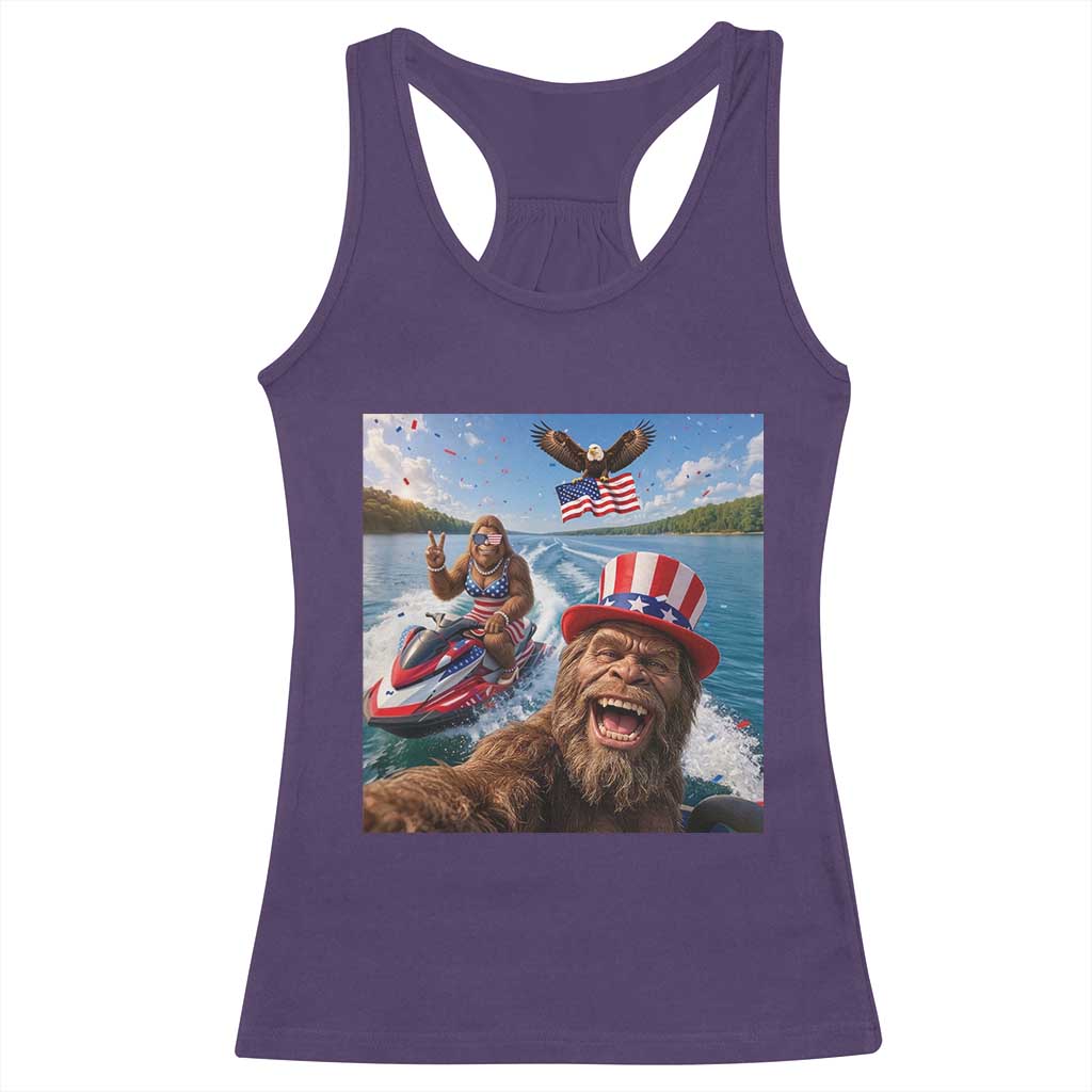 Patriotic Bigfoot Squad Chill Summer Vacation Graphic Racerback Tank Top
