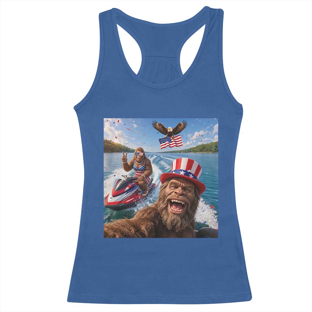 Patriotic Bigfoot Squad Chill Summer Vacation Graphic Racerback Tank Top