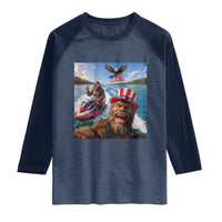 Patriotic Bigfoot Squad Chill Summer Vacation Graphic Raglan Shirt