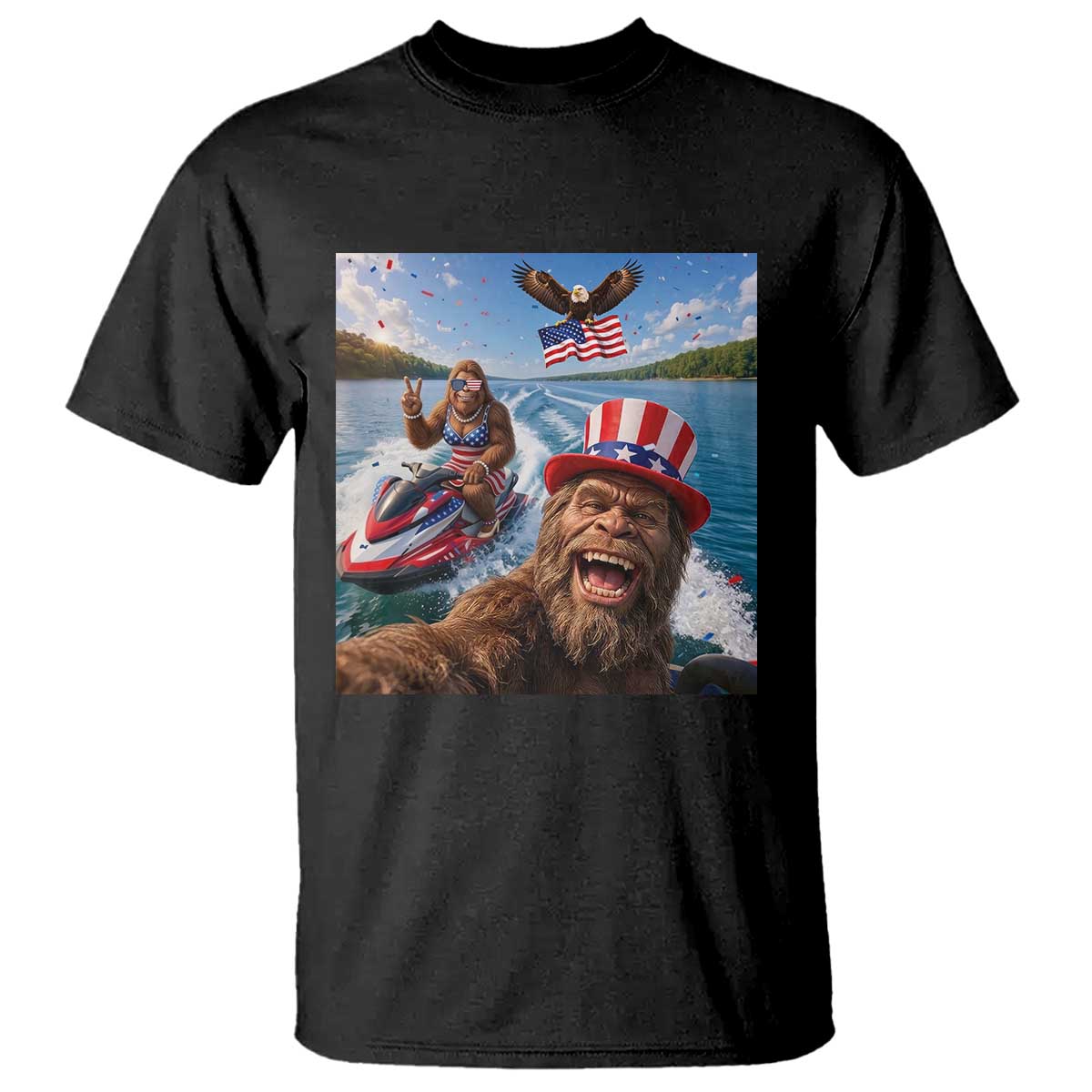 Patriotic Bigfoot Squad Chill Summer Vacation Graphic T Shirt