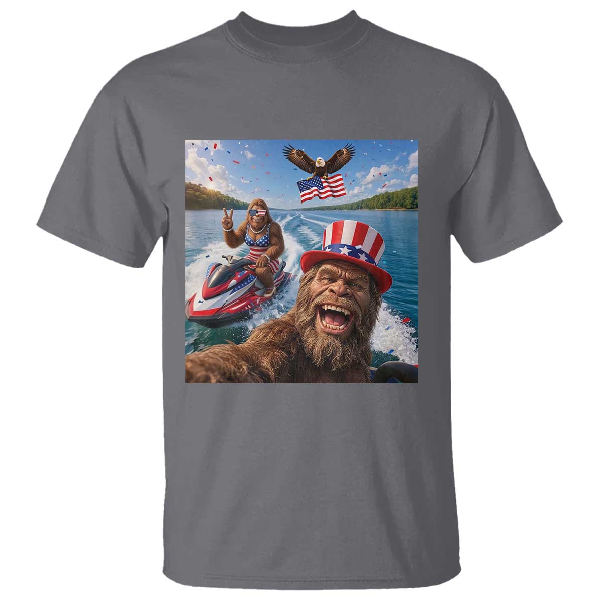 Patriotic Bigfoot Squad Chill Summer Vacation Graphic T Shirt