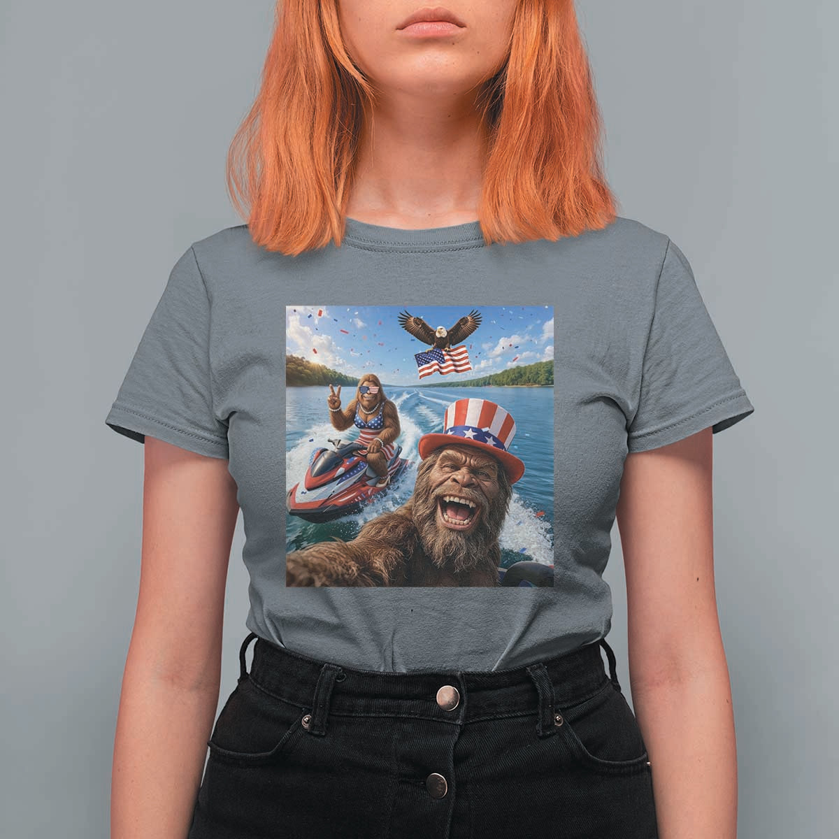 Patriotic Bigfoot Squad Chill Summer Vacation Graphic T Shirt For Women