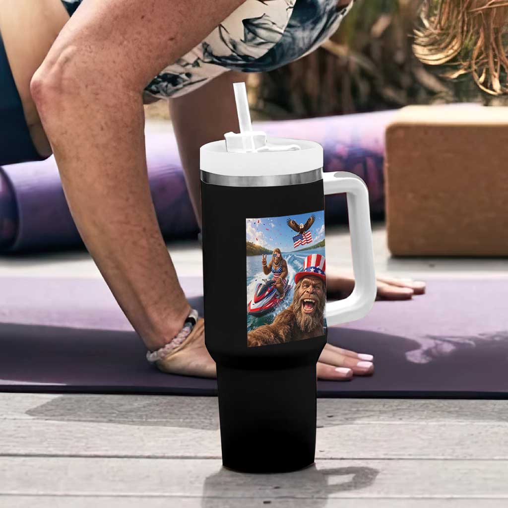 Patriotic Bigfoot Squad Chill Summer Vacation Graphic Tumbler With Handle
