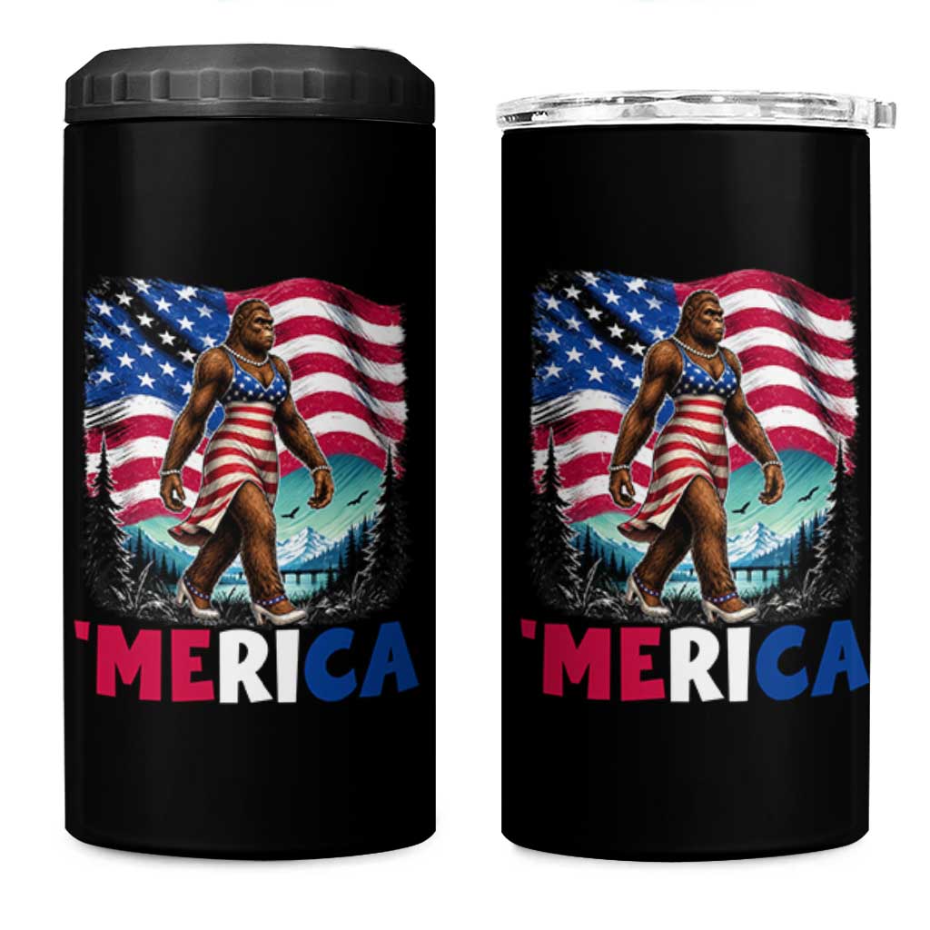 Funny Patriotic Sexy Bigfoot 4 in 1 Can Cooler Tumbler Merica USA 250th Anniversary