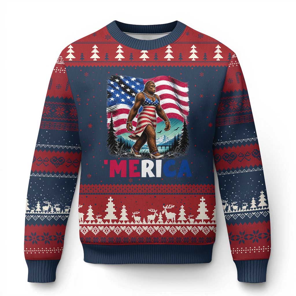 Funny Patriotic Sexy Bigfoot Ugly Christmas Sweater Merica USA 250th Anniversary