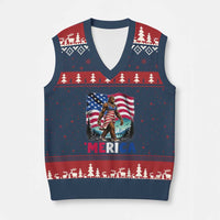 Funny Patriotic Sexy Bigfoot V-Neck Knit Sweater Vest Merica USA 250th Anniversary