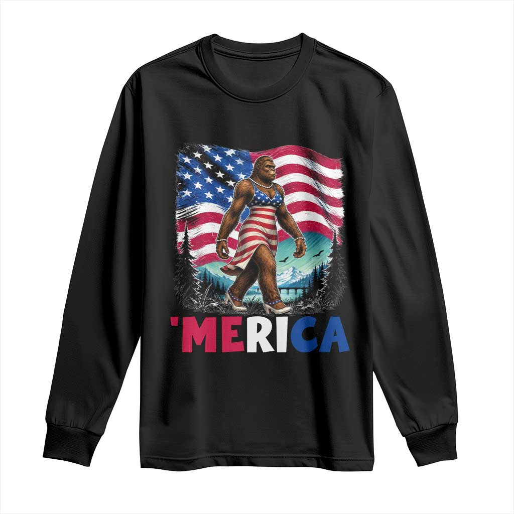 Funny Patriotic Sexy Bigfoot Long Sleeve Shirt Merica USA 250th Anniversary