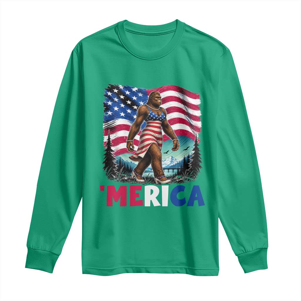 Funny Patriotic Sexy Bigfoot Long Sleeve Shirt Merica USA 250th Anniversary