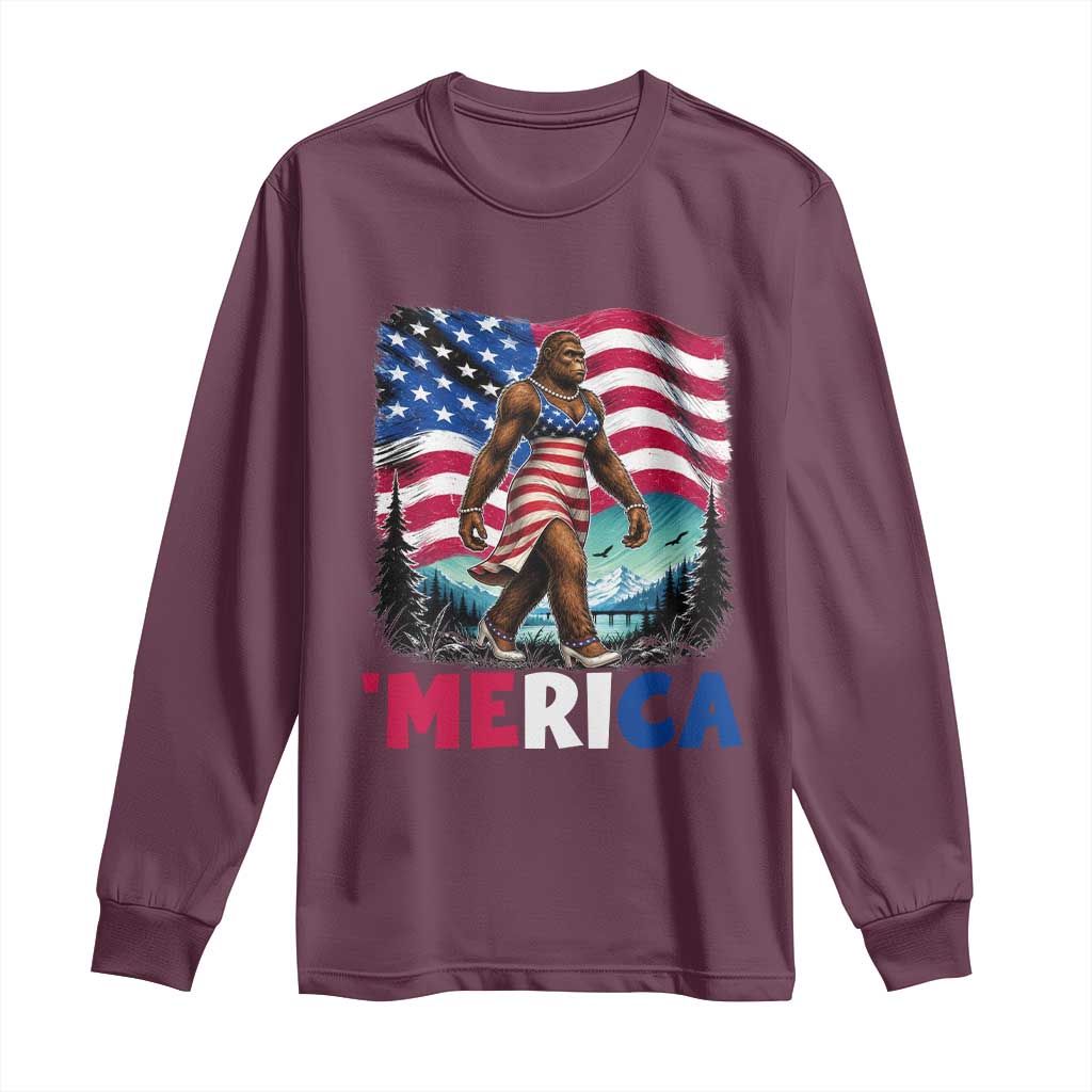 Funny Patriotic Sexy Bigfoot Long Sleeve Shirt Merica USA 250th Anniversary