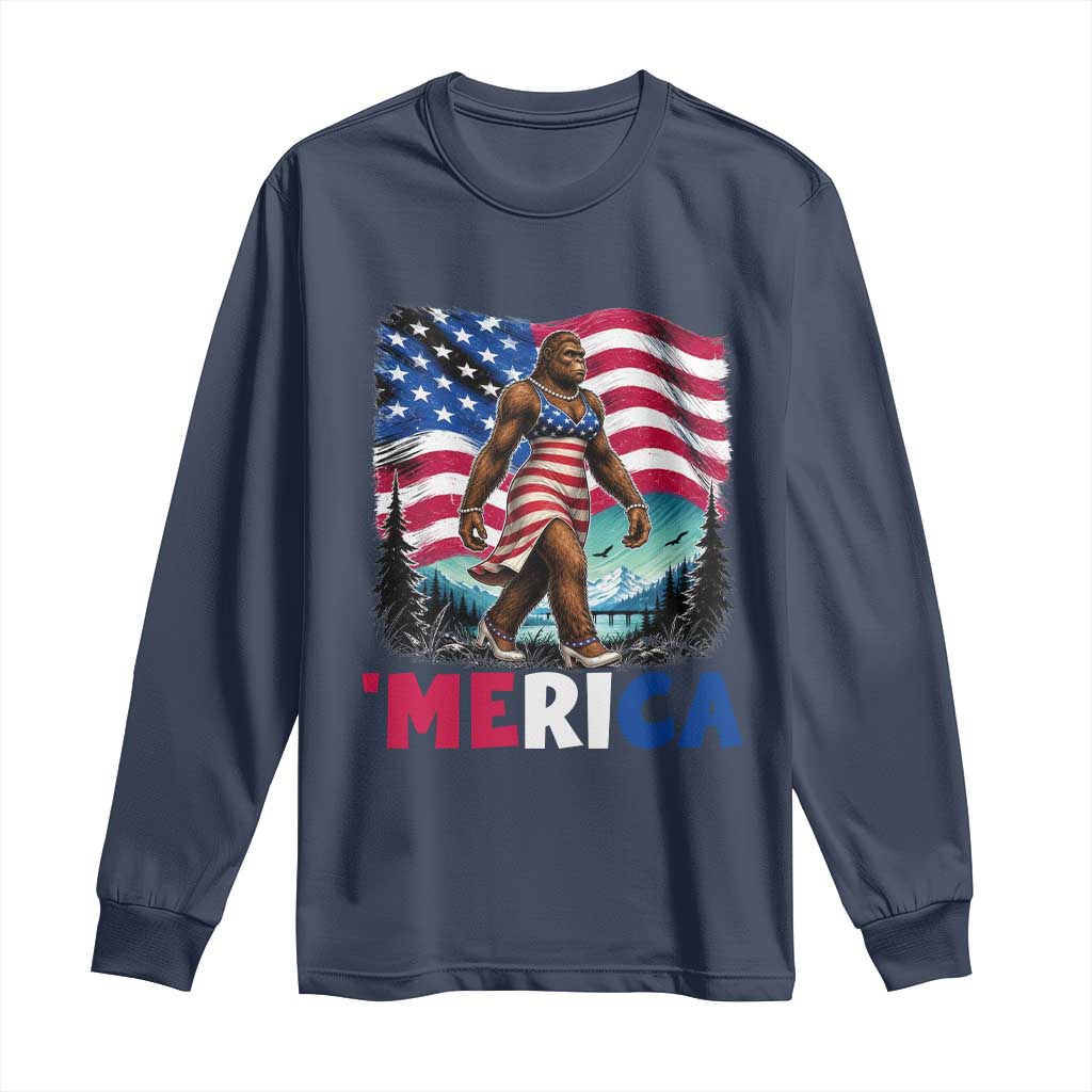 Funny Patriotic Sexy Bigfoot Long Sleeve Shirt Merica USA 250th Anniversary