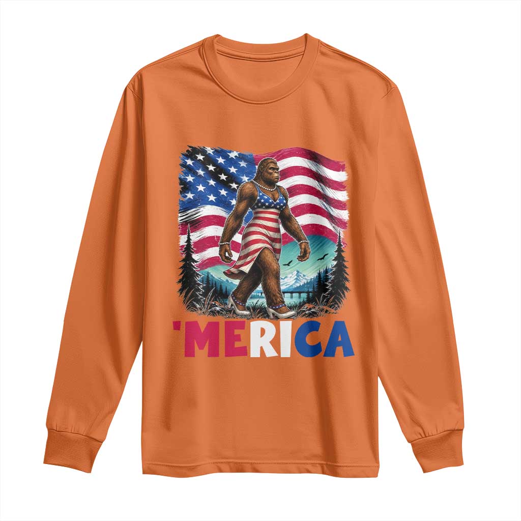 Funny Patriotic Sexy Bigfoot Long Sleeve Shirt Merica USA 250th Anniversary