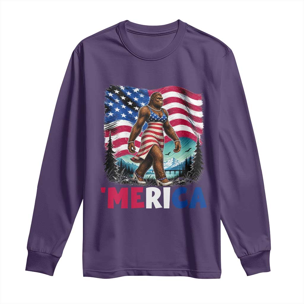Funny Patriotic Sexy Bigfoot Long Sleeve Shirt Merica USA 250th Anniversary
