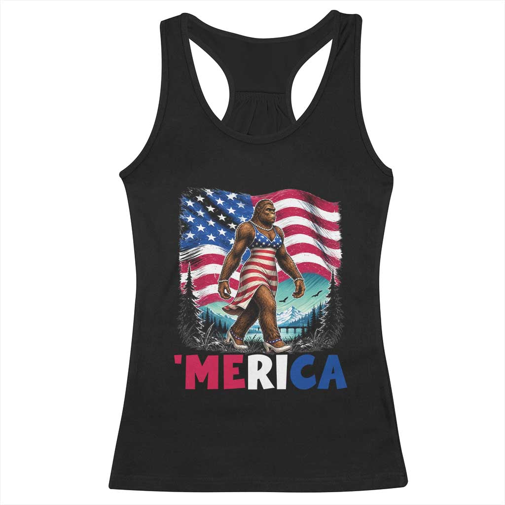 Funny Patriotic Sexy Bigfoot Racerback Tank Top Merica USA 250th Anniversary