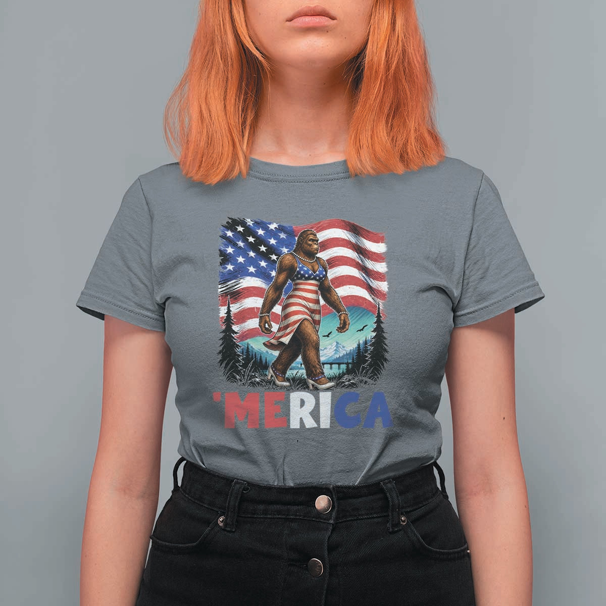 Funny Patriotic Sexy Bigfoot T Shirt For Women Merica USA 250th Anniversary