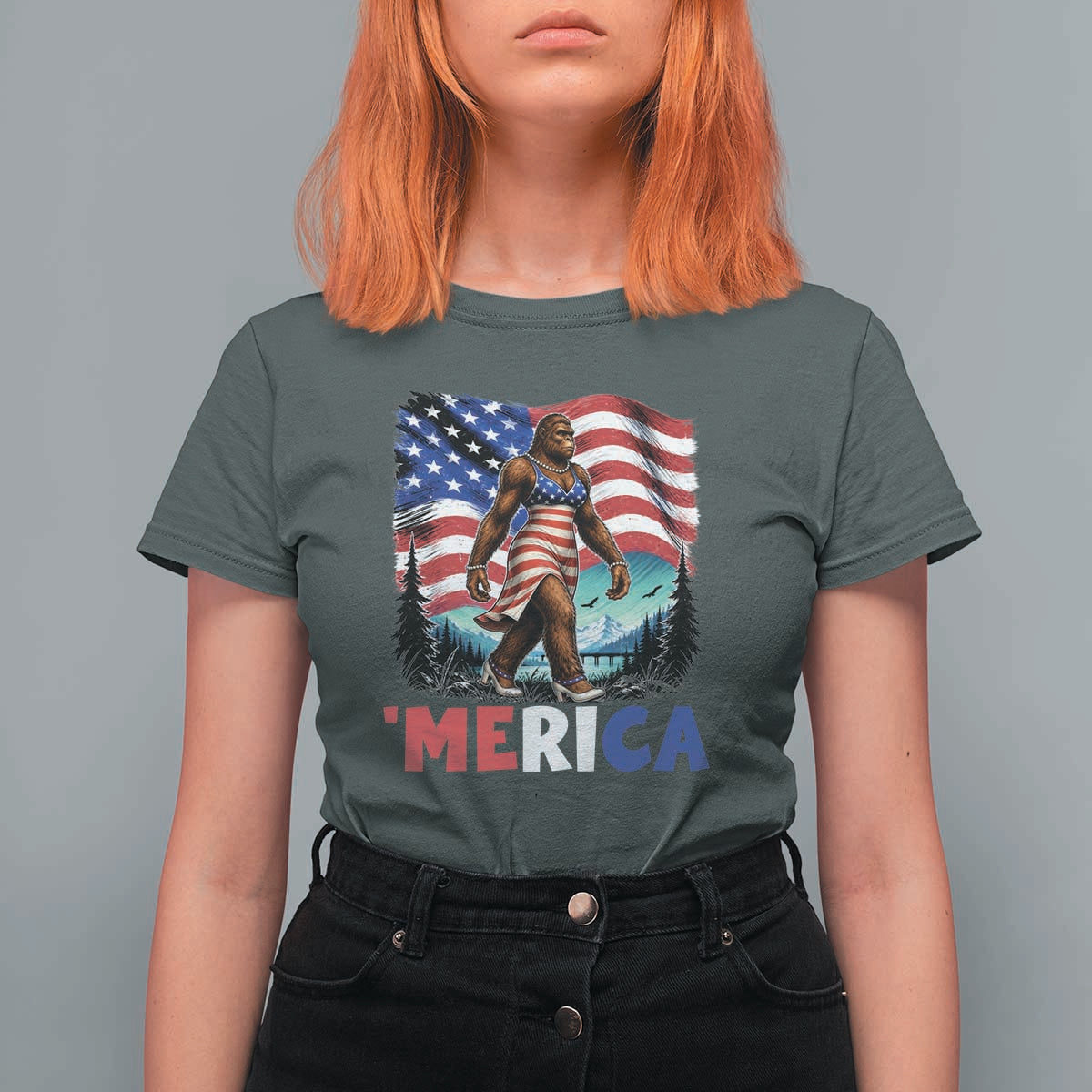 Funny Patriotic Sexy Bigfoot T Shirt For Women Merica USA 250th Anniversary