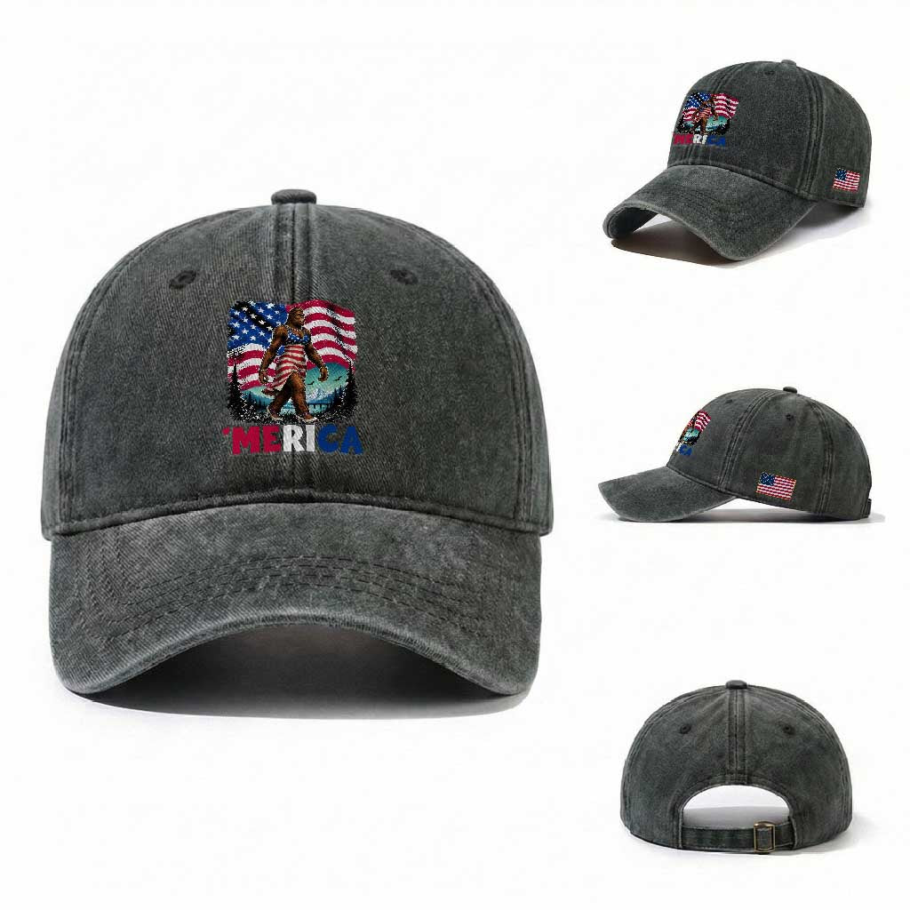 Funny Patriotic Sexy Bigfoot Washed Cotton Baseball Cap Merica USA 250th Anniversary