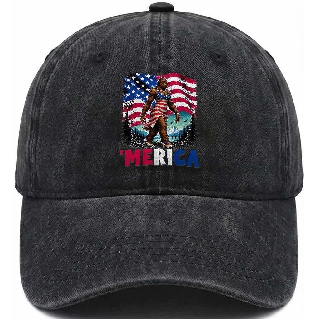 Funny Patriotic Sexy Bigfoot Washed Cotton Baseball Cap Merica USA 250th Anniversary