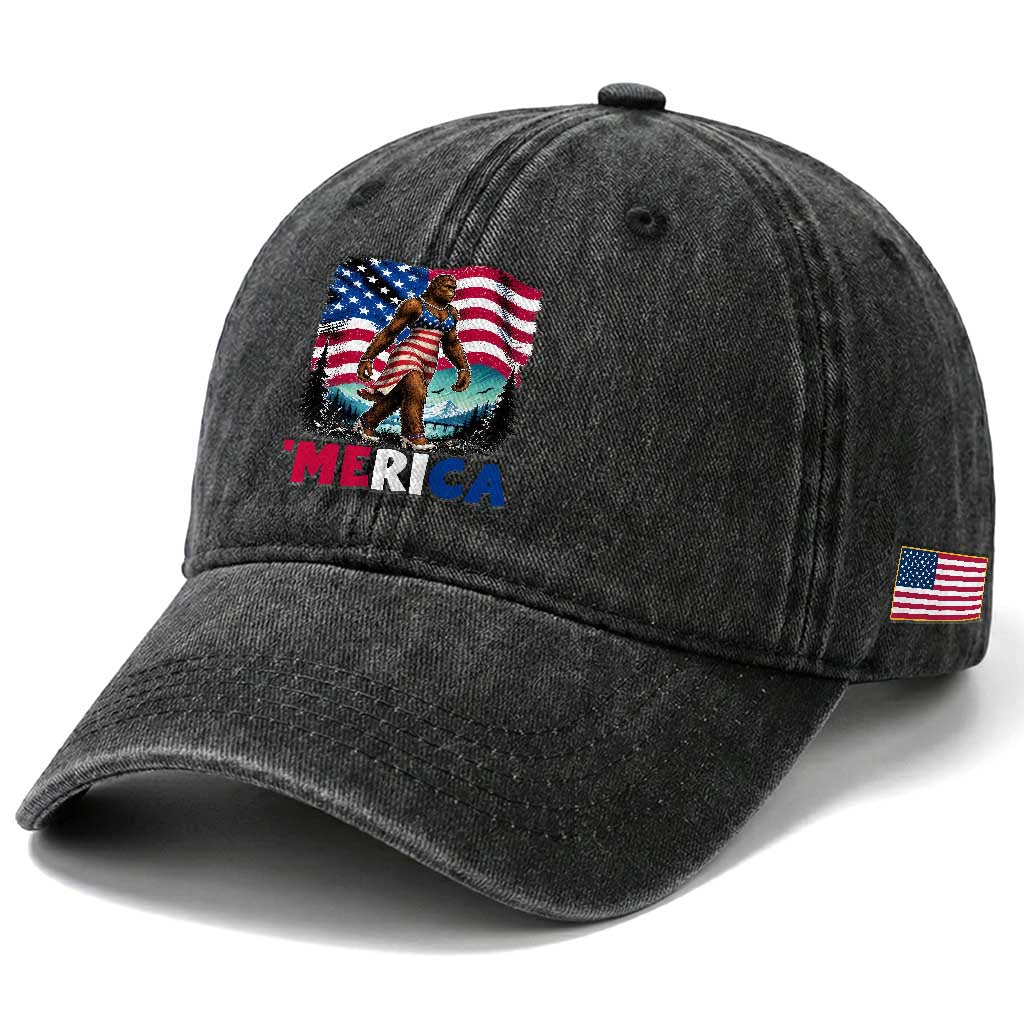 Funny Patriotic Sexy Bigfoot Washed Cotton Baseball Cap Merica USA 250th Anniversary