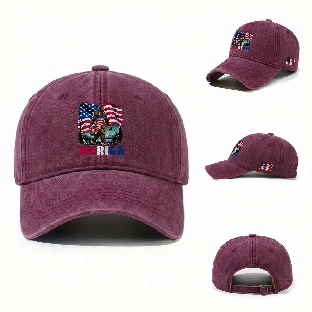 Funny Patriotic Sexy Bigfoot Washed Cotton Baseball Cap Merica USA 250th Anniversary