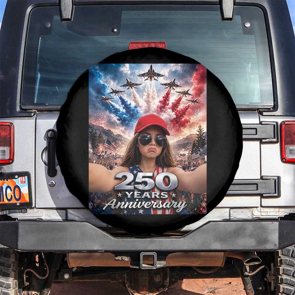 Funny Doll Face Meme 4th Of July Spare Tire Cover USA Freedom Jet Fighter Graphic